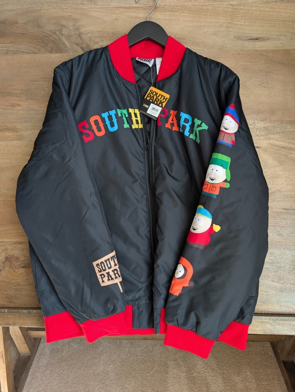 South Park Varsity Bomber Jacket Mens Small Black Graphic Print Lightweight NWT